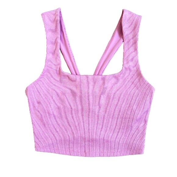 Alo Yoga Alosoft Aura Ribbed Bra Tank Blush Pink S Yoga Workout Crop Top - Picture 4 of 8